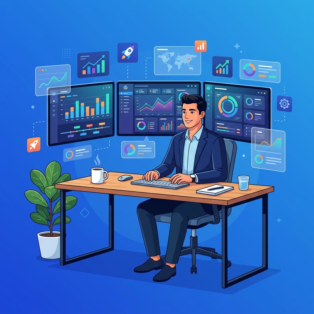 Profissional gerenciando dashboards